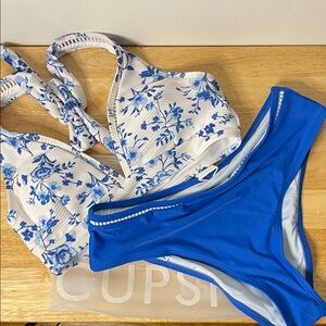 Cupshe Blue and White Bikini Set